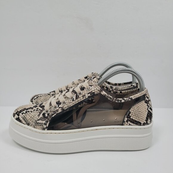 Aldo Platform Women’s Tan Black Lace Up Snake Print Sneaker US Size 6 - Picture 2 of 8
